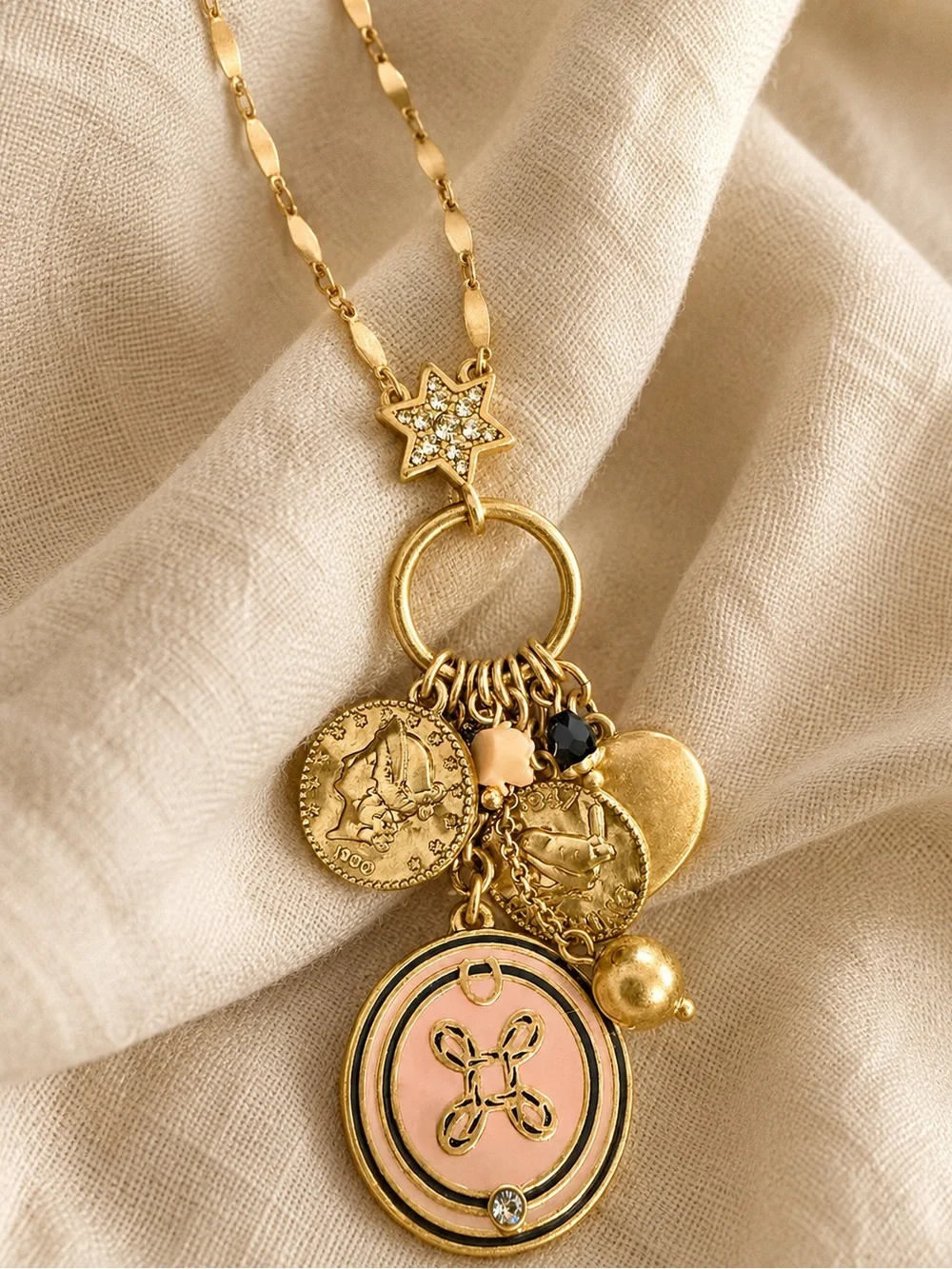🛍️ Lia Sophia Green Teardrop Necklace & CABI Gold Coin Charm Necklace | Set 2